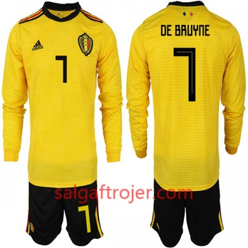 Belgien Fodboldtrøjer DE BRUYNE 7 Børn Udebanesæt VM 2018 Langærmet Belgien Fodboldtrøjer DE BRUYNE 7 Børn Udebanesæt VM 2018 Langærmet